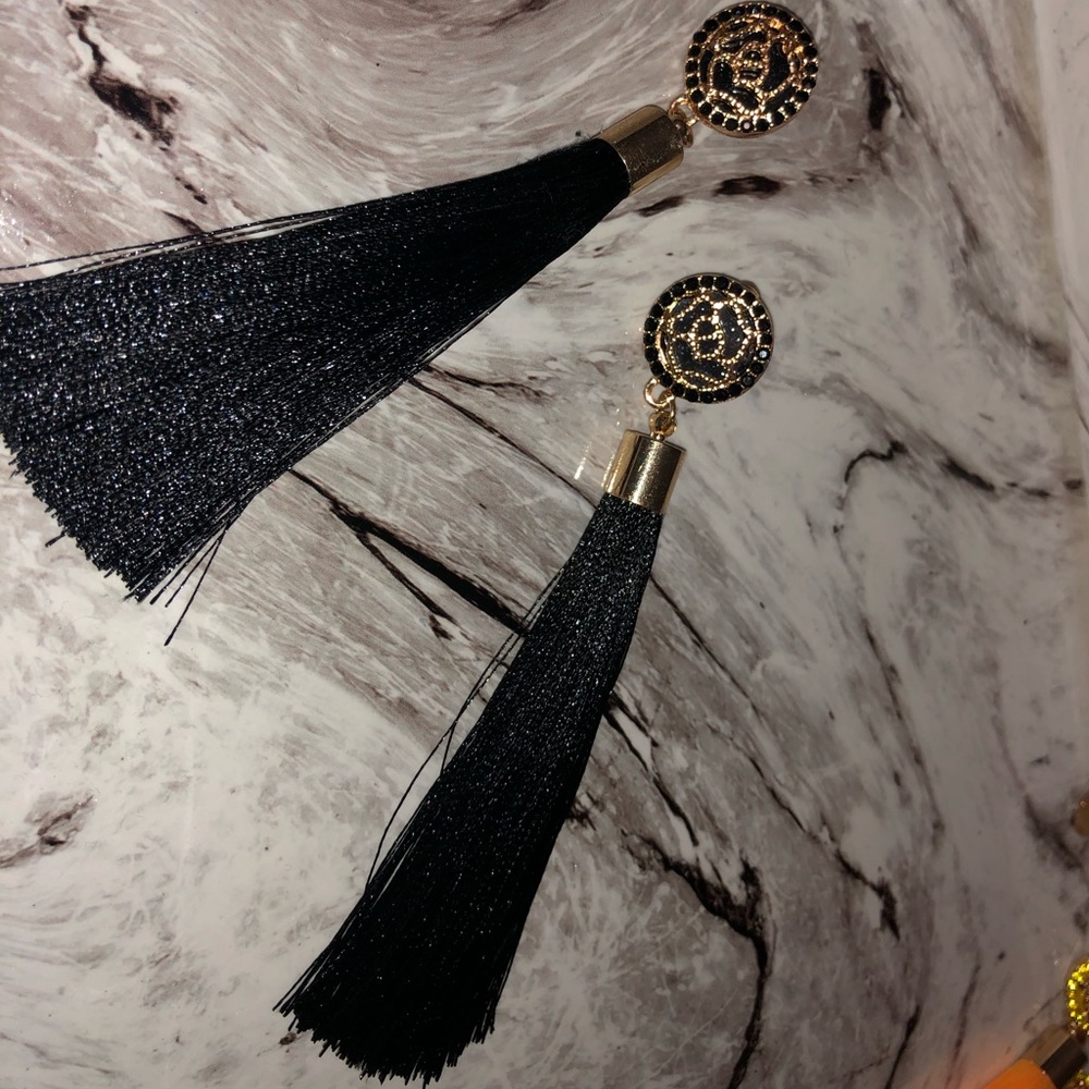 black tassel earrings